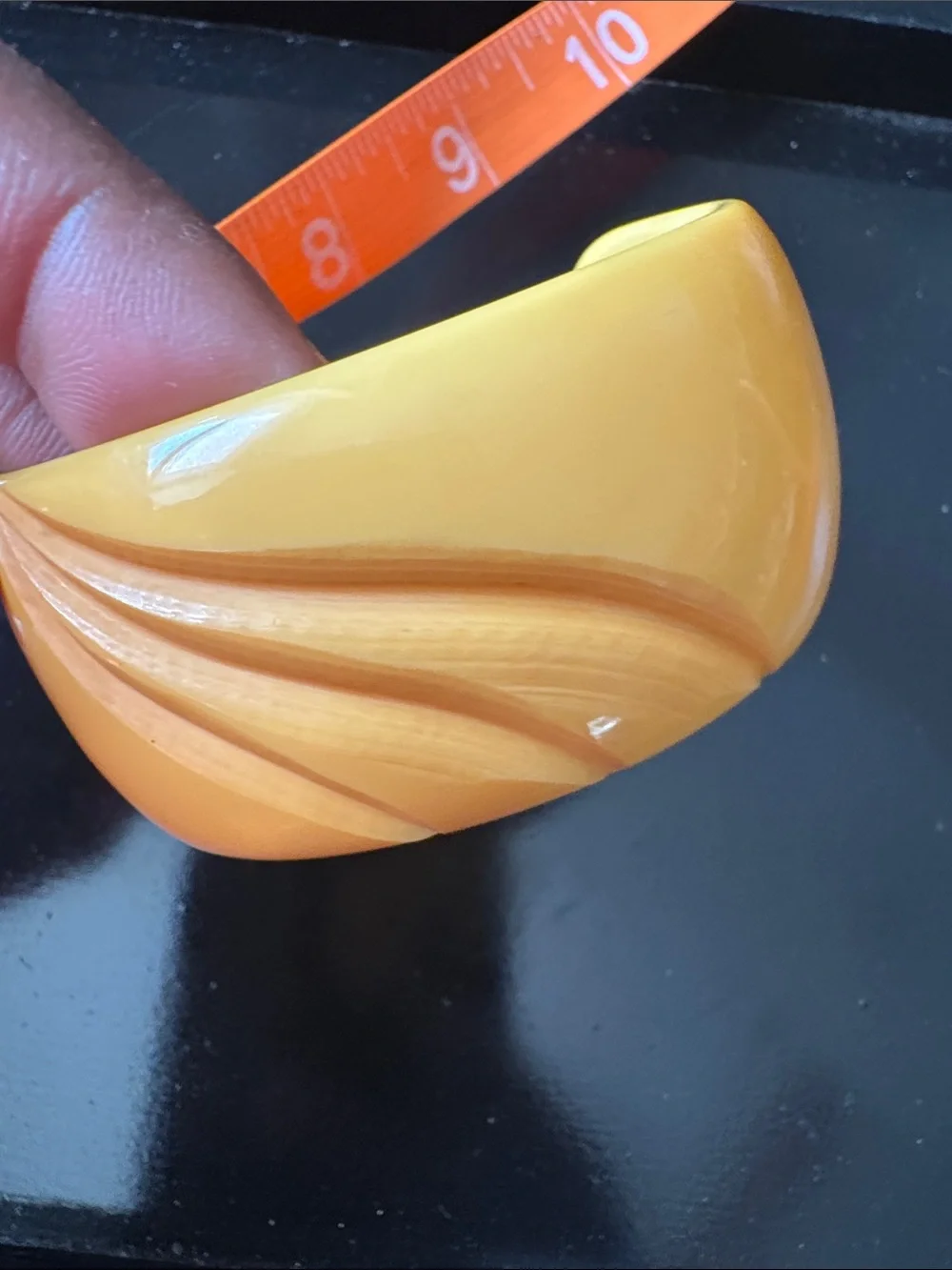 Yellow Carved Bakelite Cuff Bracelet